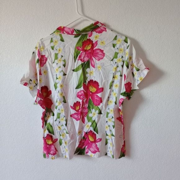 Two Palms Women's Hawaiian Button Down Shirt Plumeria Orchids size XL - Picture 5 of 9